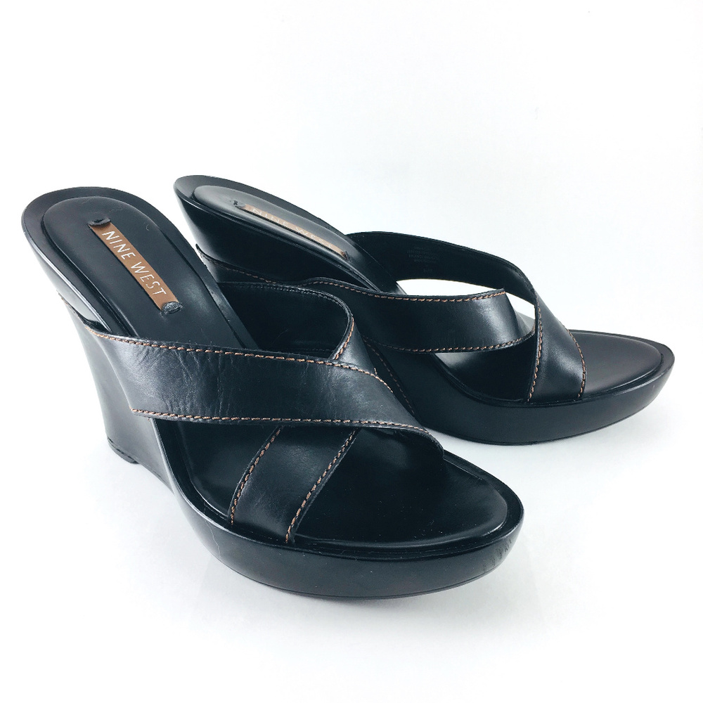 💥 SOLD 💥 Nine West MAYLIN Black Leather Wedge - Picture 4 of 7